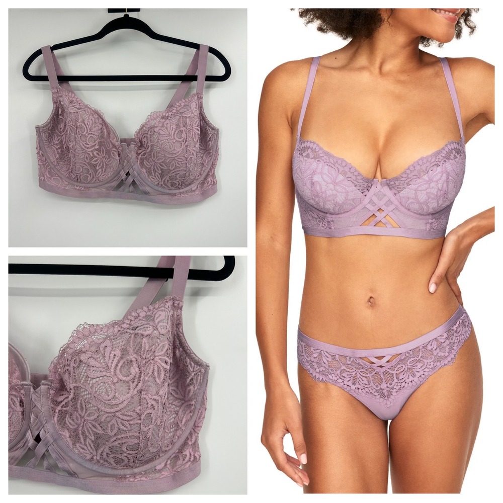 Adore Me Lavender  Lace Underwire Balconette Bra Cage Detail Dusty Purple 40G